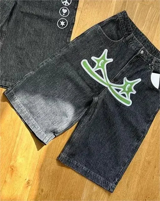 Gothic Streetwear Denim Shorts mit Graffiti-Print Unisex – Bild 10
