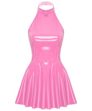 Gothic Latex Swing Skaterkleid – Glänzendes Clubwear Design