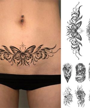 Wasserdichtes Gothic Tattoo: Schmetterling & Wolf Totem