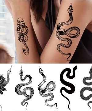 Gothic Temporäres Tattoo mit schwarzem Schlangen-Schädel
