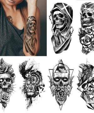 Wasserdichte Gothic Tattoo Sticker Totem Skull Blumen