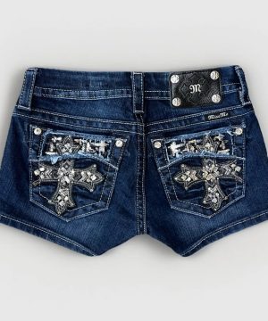 Gothic Denim Shorts Damen mit Pailletten und Stickerei