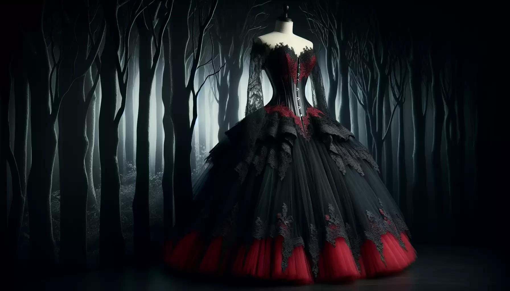Schwarz-Rotes Brautkleid mit Spitze