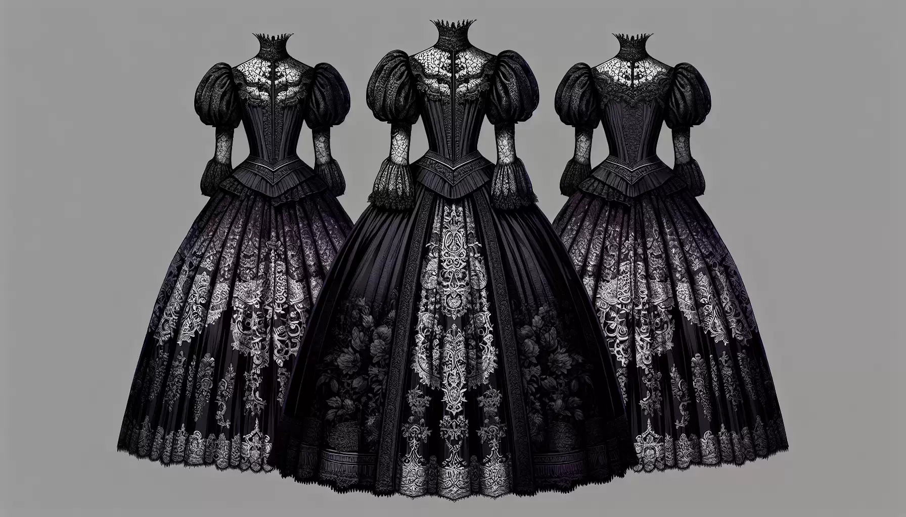 Dunkles Ballkleid mit Spitze