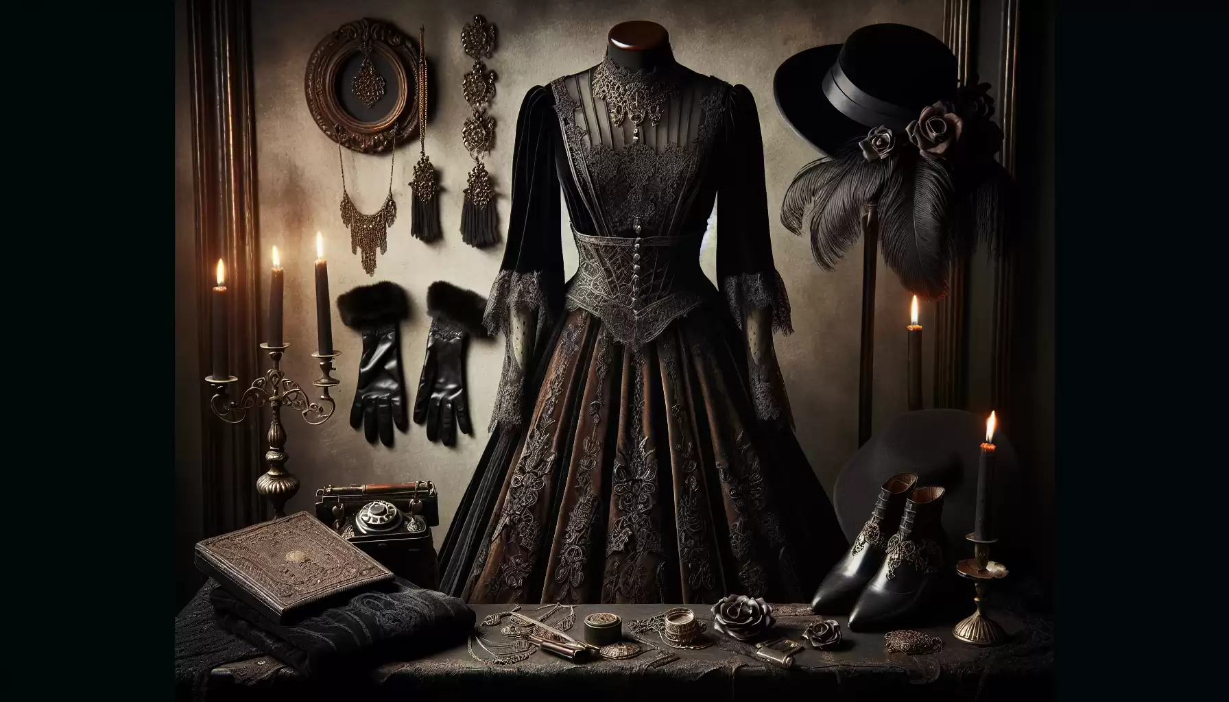 Langes Gothic Kleid Accessoires