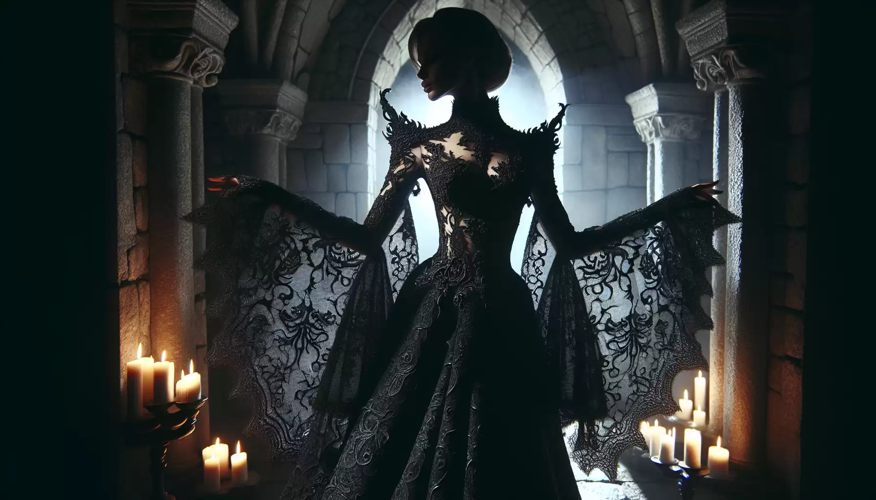 Gotisches Abendkleid mit Spitze