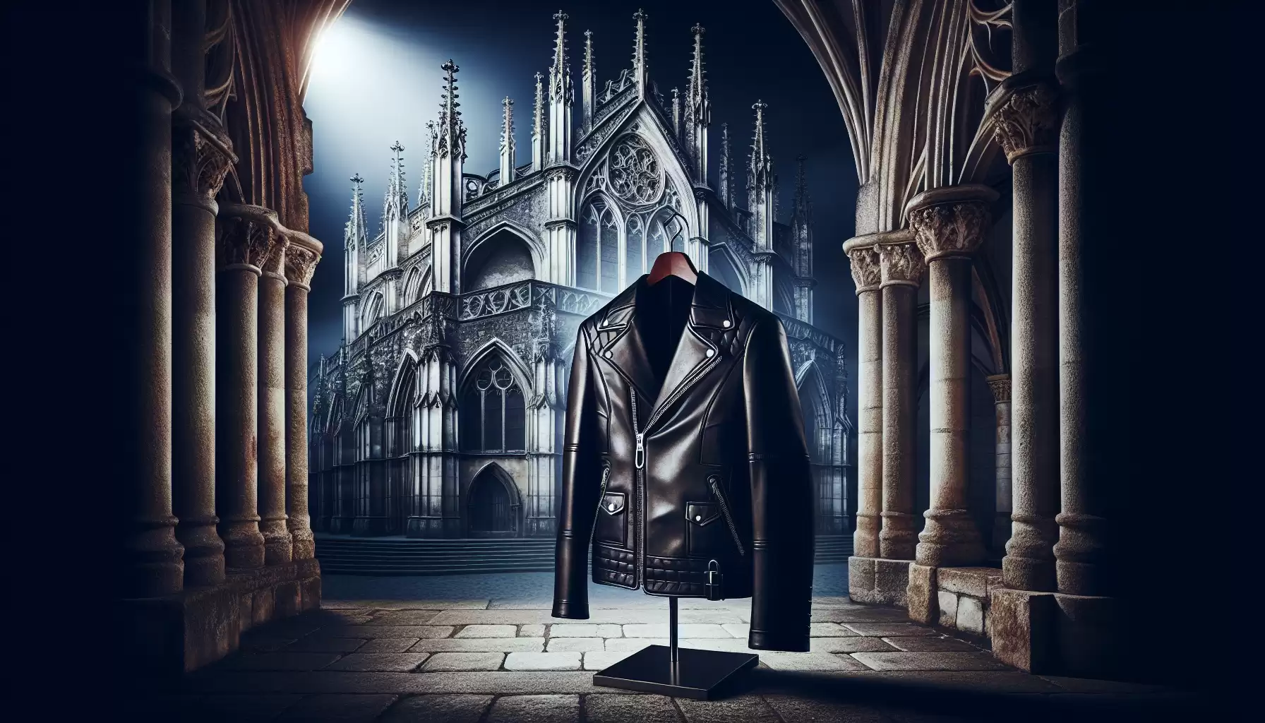 Gothic Lederjacke vor Altbau
