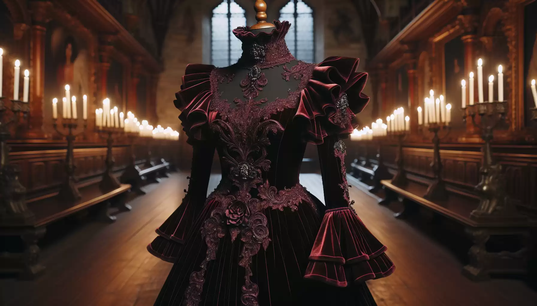 Samtkleid mit Rüschen