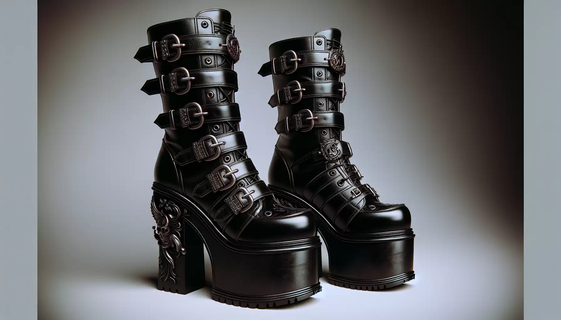 Schwarze Leder Plateau Stiefel