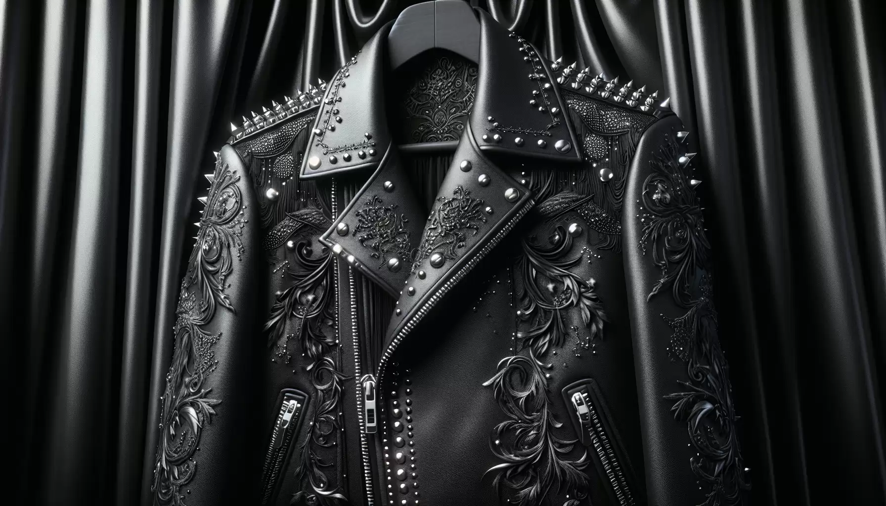 Schwarze Lederjacke im Detail