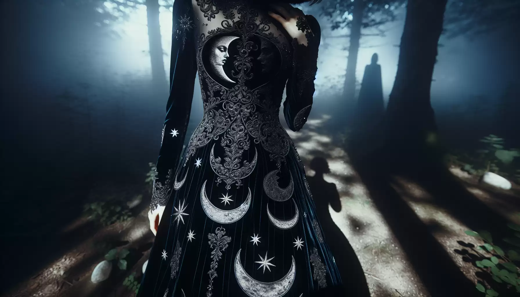 Schwarzes Samtkleid im Mondlicht
