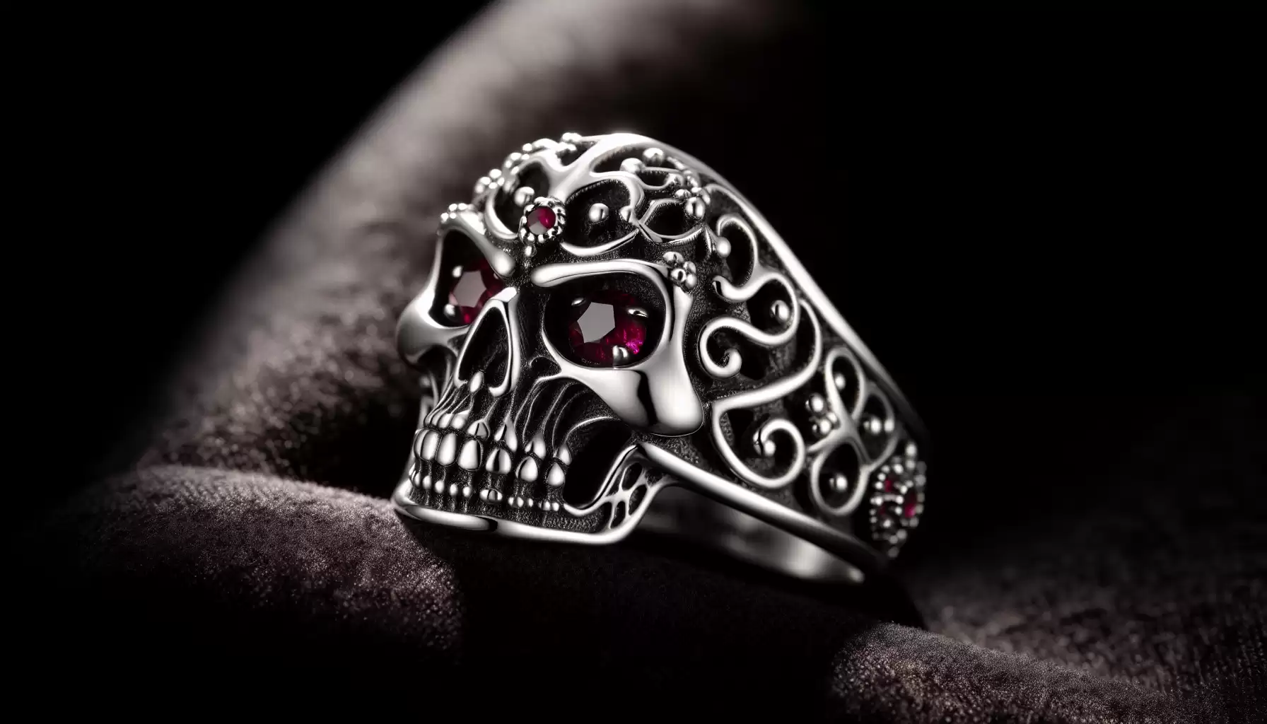 Skull-Ring mit Rubinen